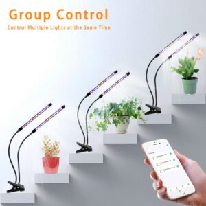 Lurious Led Grow Lights for Indoor Plants Full Spectrum, Smart WiFi Led Grow Light with Timer, Dimmable Clip on Grow Light App/Voice Control, Compatible with Alexa/Google/Siri (2 Tube)