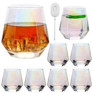 ufrount diamond wine glasses set of 8,iridescent stemless red wine glass cup,geometric 10 oz christmas wine glassware white wine party glass tumblers for bourbon,whiskey,wedding