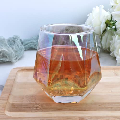 Ufrount Diamond Wine Glasses Set of 8,Iridescent Stemless Red Wine Glass Cup,Geometric 10 OZ Christmas Wine Glassware White Wine Party Glass Tumblers for Bourbon,Whiskey,Wedding