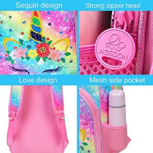 CCJPX 3PCS Unicorn Backpack for Girls, 16” Kids Sequin Bookbag and Lunch Box for Kindergarten Elementary