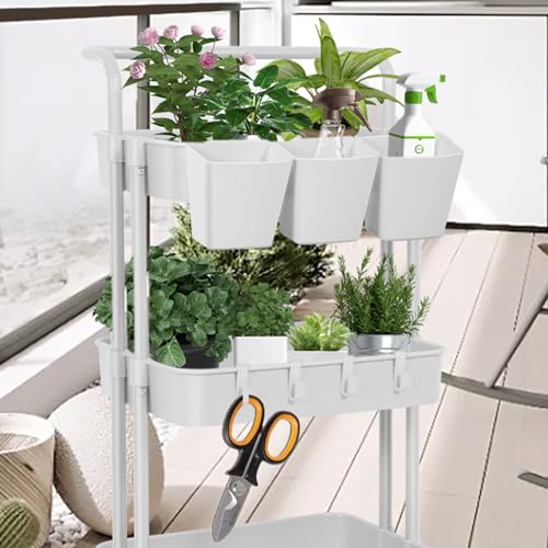 LEZIOA 5 Pack Hanging Cup Holders, Multipurpose Rolling Cart Accessories Utility Cart Accessories For Art & Craft Supplies, Space Saving Hanging Storage Basket Pencil Holder Makeup Organizers (White)
