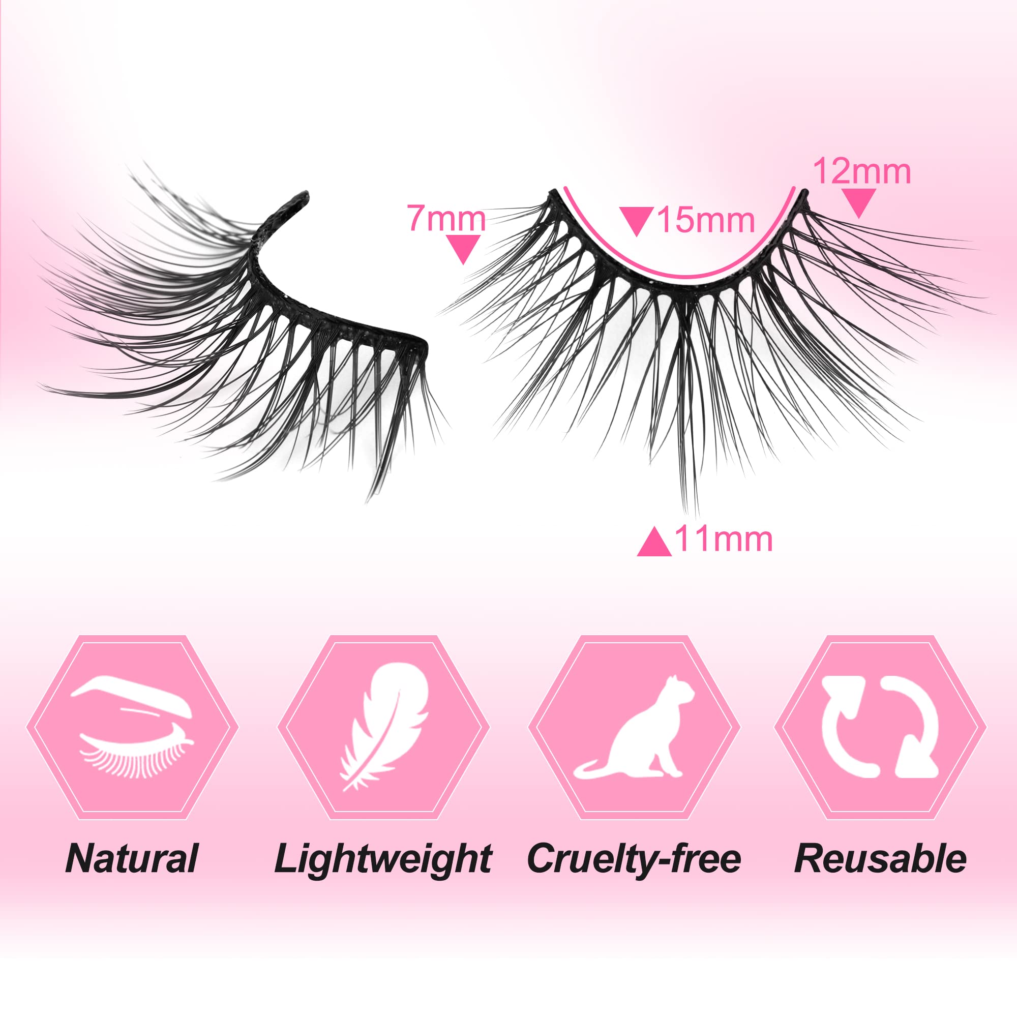 Half Lashes Natural Look Wispy Soft Strip Mink Eyelashes Cat Eye 3D Curl Short False Lashes 7 Pairs Pack by ALICE