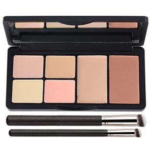concealer contour palette, 6 in 1 color correcting concealer contour makeup palette, contouring foundation highlighting makeup kit for dark circles, blemish with 2 packs brush (2#)