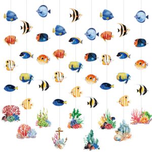 hotop 9 pcs tropical fish party banners under the sea party supplies ocean garland kit fish ceiling hanging swirl hawaiian luau decor tropical fish paper cutouts for birthday party favor supplies