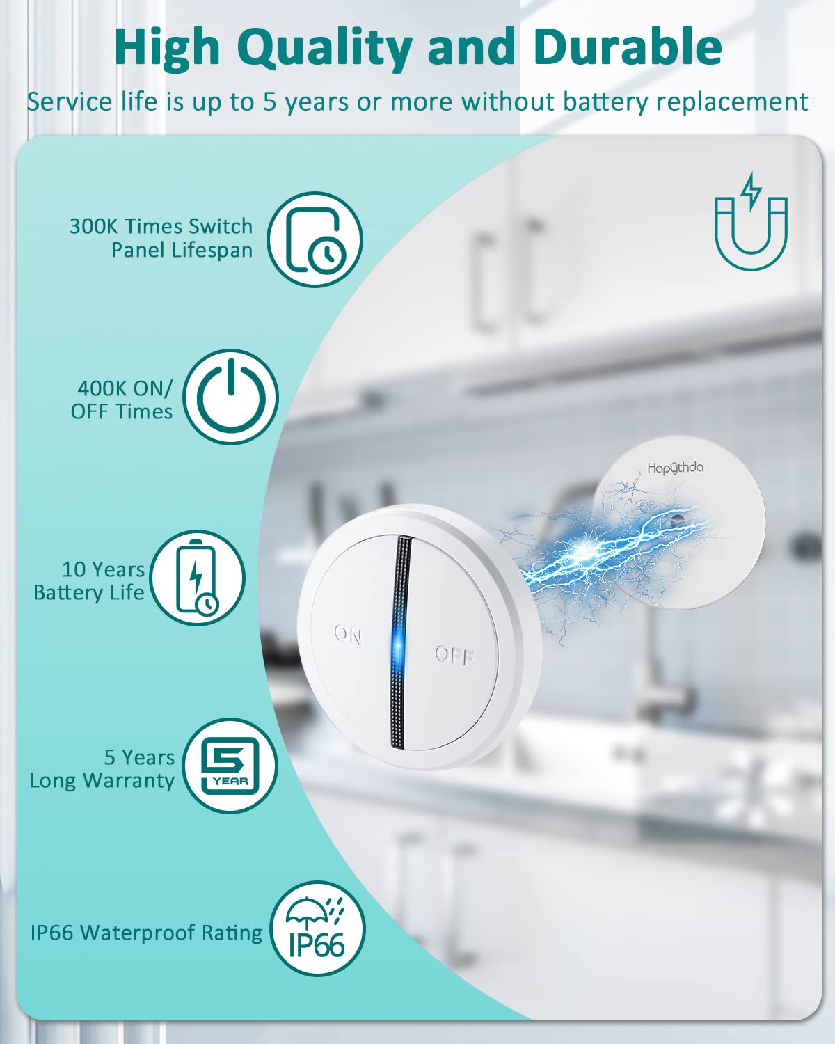 HAPYTHDA Garbage Disposal Wireless Switch Kit, Remote Control Outlet, No Drilling On Sink Top, Wireless Switch Button Kit for Waste Disposal, 15A/1500W with 4000V Anti-Surge, 500 Feet RF Range