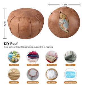 Louis Donné Unstuffed Moroccan Ottoman Pouf Cover, Supersoft Handmade Faux Moroccan Decor, Storage Solution, Foot Rest, Footstool, Pouffe Seat for Balcony Office Indoor 21dia Chestnut Brown