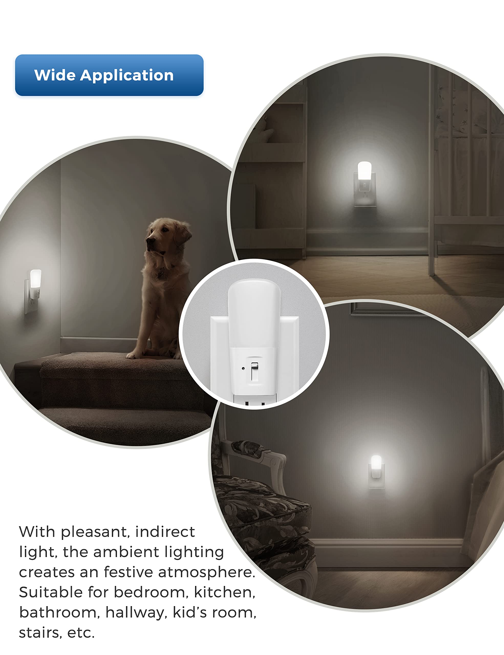 LOHAS Dimmable LED Night Light, Night Lights Plug into Wall, Dusk-to-Dawn Sensor, Daylight White 5000K, Adjustable Brightness 5-80lm Sleep Nightlight for Baby Nursery Bathroom Hallway, 2 Pack