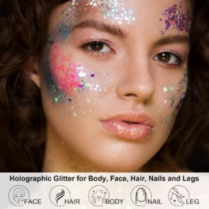 Glow in The Dark Body Glitter Gel, 12 Colors & Shapes Glitter Gel Makeup, UV Body Glitter for Women, Glow in The Dark Face Glitter Makeup Gel, Chunky Glitter Makeup for Party Rave Festival Accessories