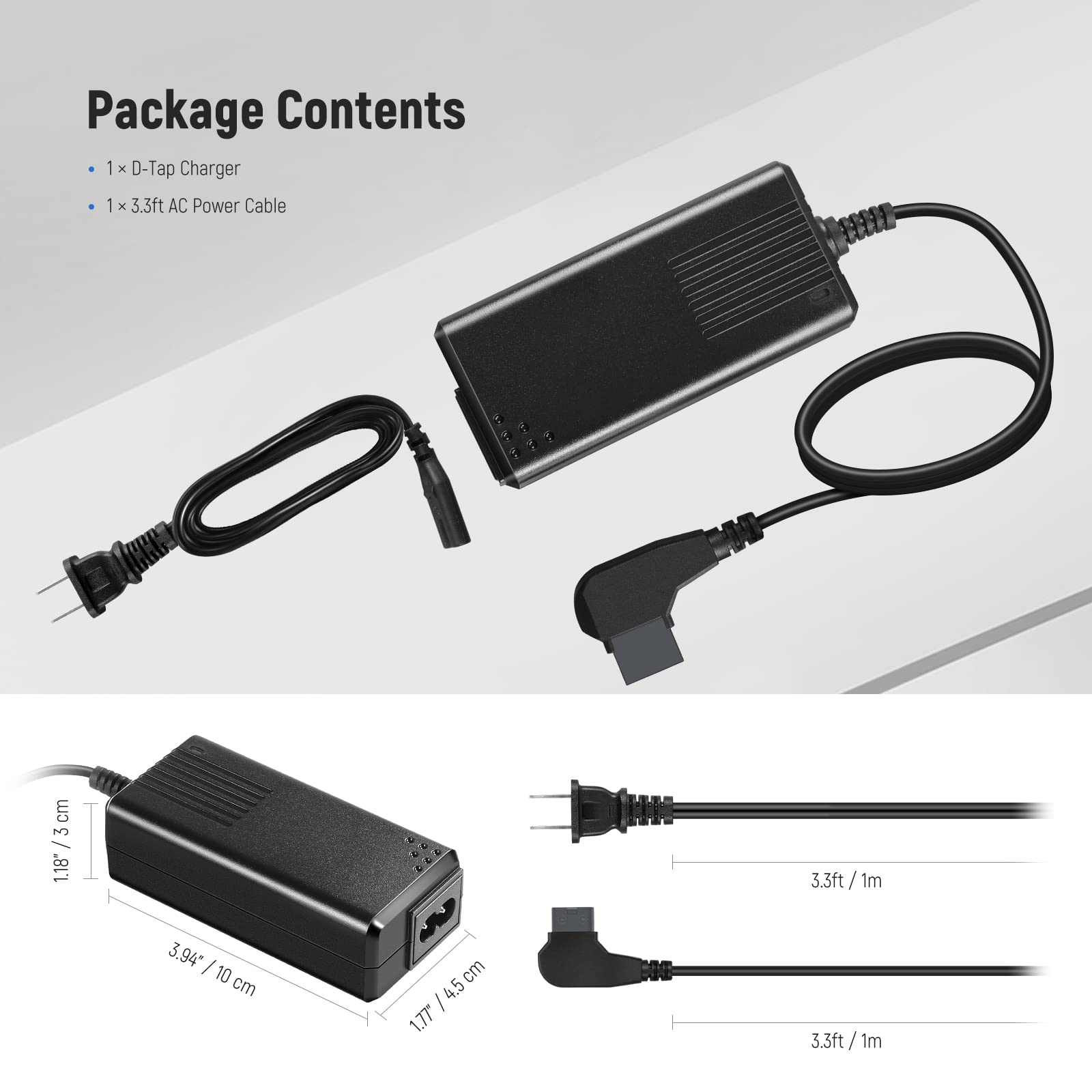 NEEWER D-Tap Battery Charger with 3.3feet/1m D-Tap Cable for V-Mount/V-Lock/Gold Mount Battery, Compatible with NEEWER BP-95W BP-190WS BP-150WS BP-V47 BP-V95 Sony BP-U65 BP-U68 etc.[Output: 16.8V 2A]