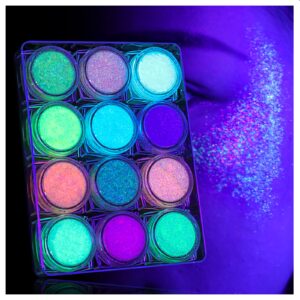 latibell body face glitter gel, uv black light reactive glow makeup, 12 colors fine uv body glitter for women for festival rave accessories