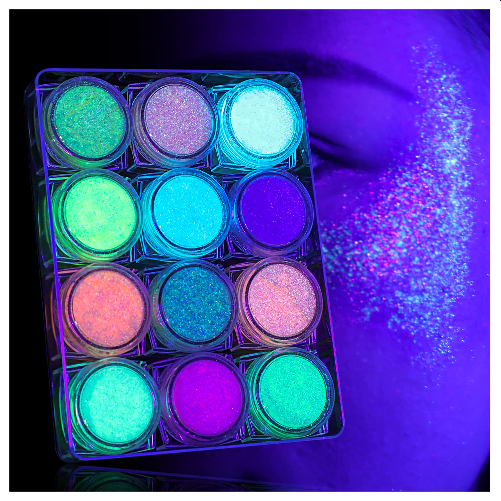 LATIBELL Body Face Glitter Gel, UV Black Light Reactive Glow Makeup, 12 Colors Fine UV Body Glitter for Women for Festival Rave Accessories