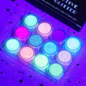 LATIBELL Body Face Glitter Gel, UV Black Light Reactive Glow Makeup, 12 Colors Fine UV Body Glitter for Women for Festival Rave Accessories