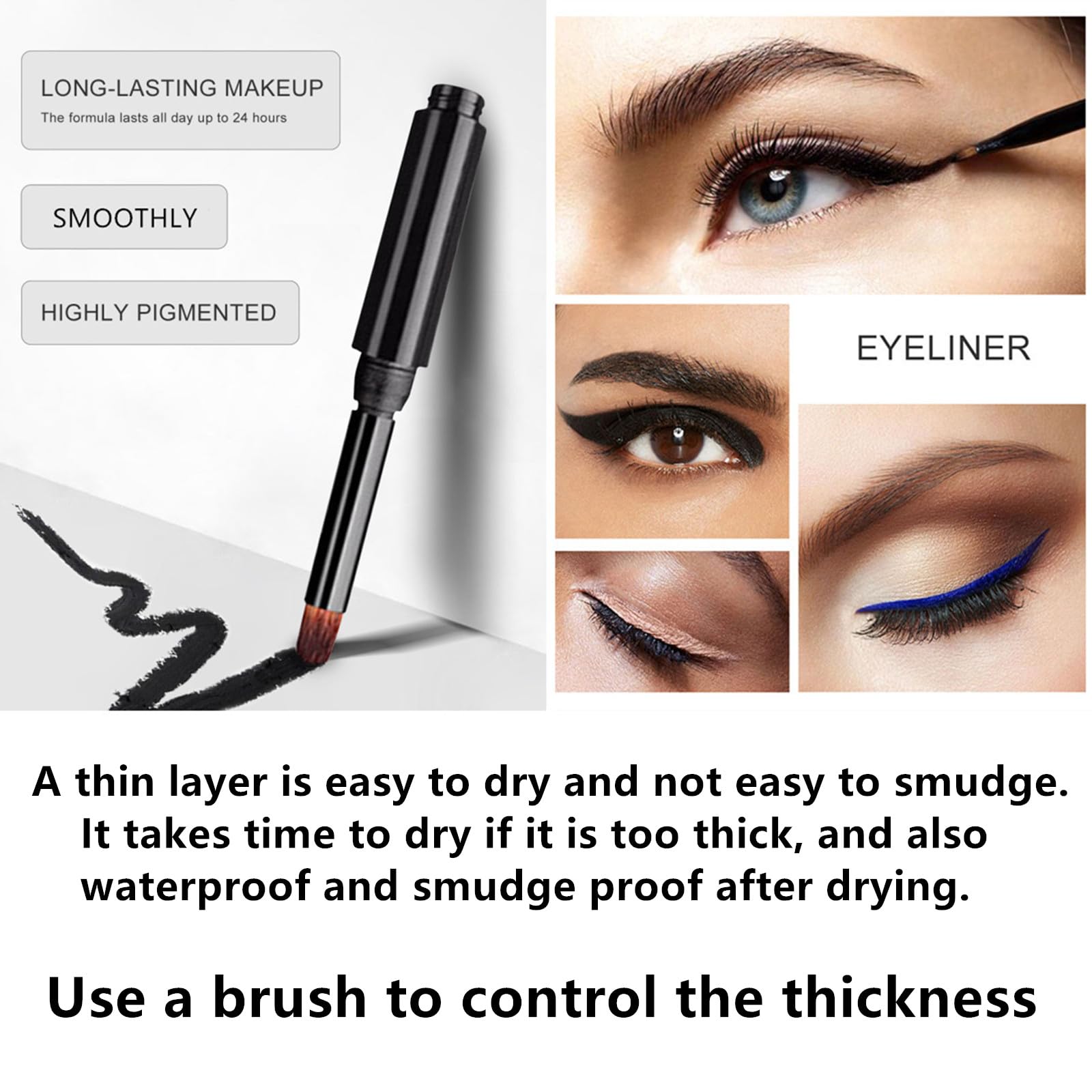 Go Ho Waterproof Gel Eyeliner Pot,Smudge proof &Long Lasting Black Eyeliner,High Pigment Smooth Cream Eyeliner Gel with Brush,Easy to Apply Eyebrow Gel Pot,1#Dark Black