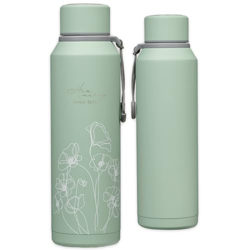 Christian Art Gifts Stainless Steel Insulated Double Wall Vacuum Spill-proof Water Bottle for Women: His Mercy Never Fails - Encouraging Drinkware for Hot/Cold All Day Temp, Teal Floral, 24 fl. oz.