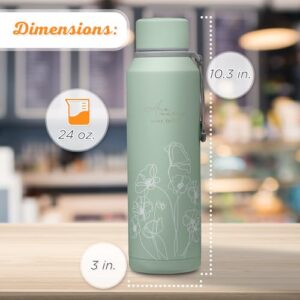 Christian Art Gifts Stainless Steel Insulated Double Wall Vacuum Spill-proof Water Bottle for Women: His Mercy Never Fails - Encouraging Drinkware for Hot/Cold All Day Temp, Teal Floral, 24 fl. oz.