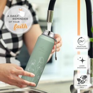 Christian Art Gifts Stainless Steel Insulated Double Wall Vacuum Spill-proof Water Bottle for Women: His Mercy Never Fails - Encouraging Drinkware for Hot/Cold All Day Temp, Teal Floral, 24 fl. oz.