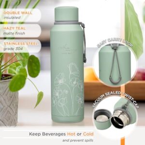 Christian Art Gifts Stainless Steel Insulated Double Wall Vacuum Spill-proof Water Bottle for Women: His Mercy Never Fails - Encouraging Drinkware for Hot/Cold All Day Temp, Teal Floral, 24 fl. oz.