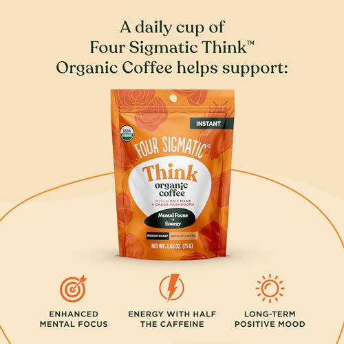 Four Sigmatic Organic Mushroom Coffee | Arabica Instant Coffee with Lion's Mane, Chaga and Rhodiola | Mushroom Coffee Instant Mix for Better Focus and Immune Support | 30 Serving Canister