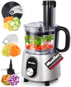 mueller ultra prep food processor chopper for dicing, slicing, shredding, mincing, and pureeing, food chopper for vegetables, meat, grains, nuts, 8 cup, silver