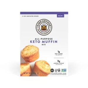 king arthur baking keto muffin mix, all purpose, 1g net carbs 0g added sugar per serving, low carb & keto friendly, 10 oz, white