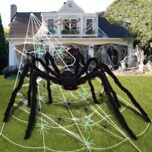 gediao halloween spider decorations 200" halloween spider web + 50" giant spider + 40pcs small spider for indoor outdoor halloween decor yard party haunted house décor