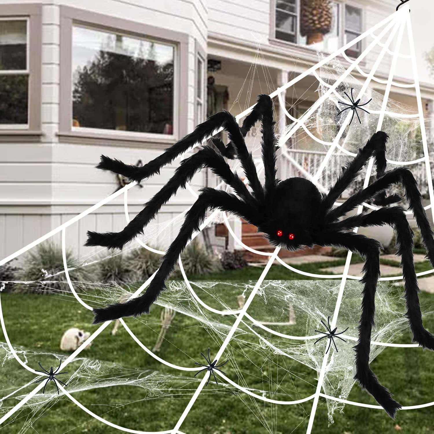 GEDIAO Halloween Spider Decorations 200" Halloween Spider Web + 50" Giant Spider + 40pcs Small Spider for Indoor Outdoor Halloween Decor Yard Party Haunted House Décor