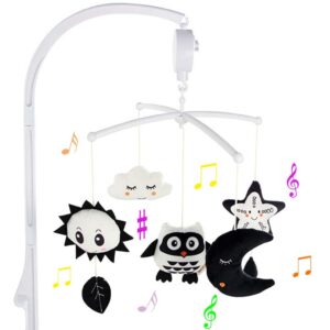 kakiblin baby crib mobile, mobile for crib with hanging rotating toys, nursery mobile for newborns with music box, black and white mobile for baby girls & boys 0-24 months,owl