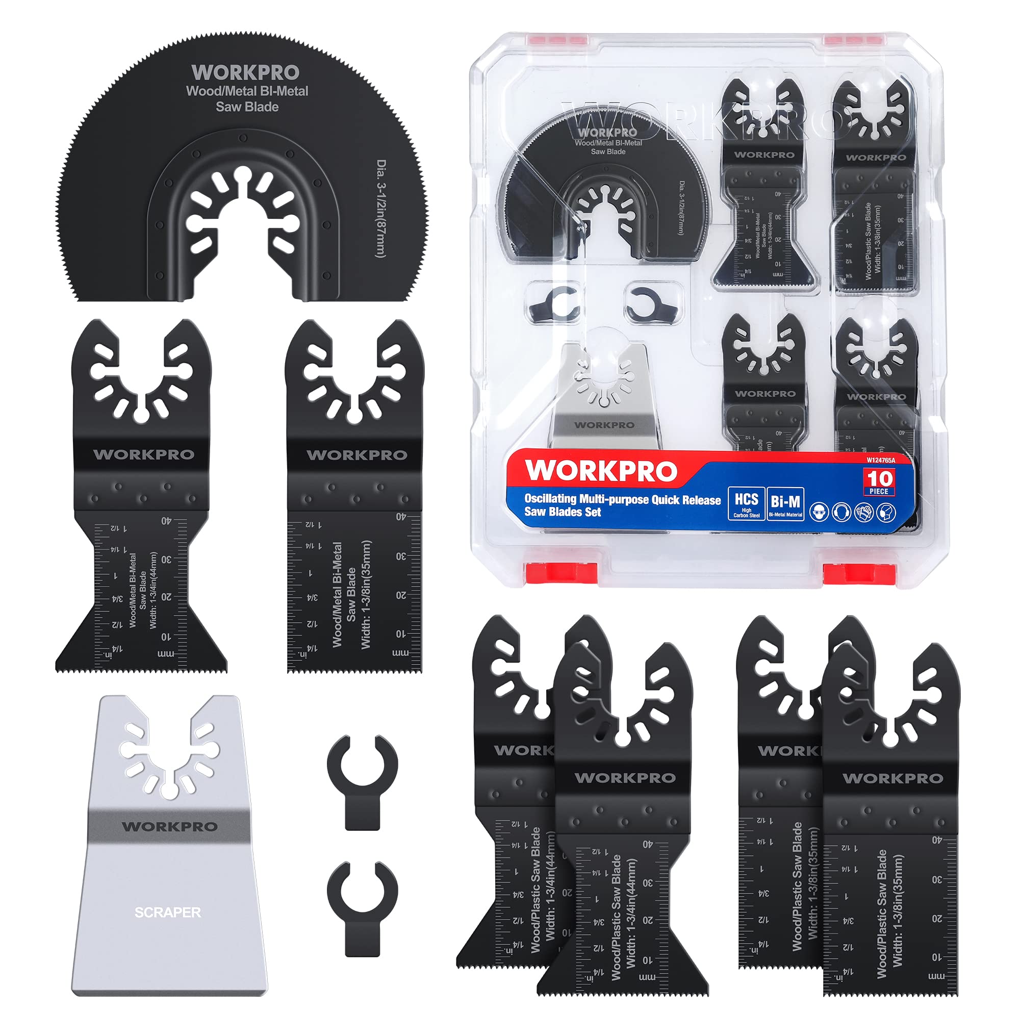 WORKPRO Oscillating Saw Blades, Quick Release Multitool Blades for Cutting Wood Metal Plastic, Universal Tool Blades Fit Dewalt Worx Milwaukee Black&Decker Rockwell Makita Fein Craftsman(10PC)