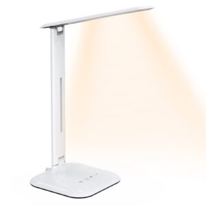 rensanr led desk lamp, desk light with usb charging port, 3 color modes, 5 brightness level, dimmable table lamp reading lamp, sensitive control,eye-caring office lamp