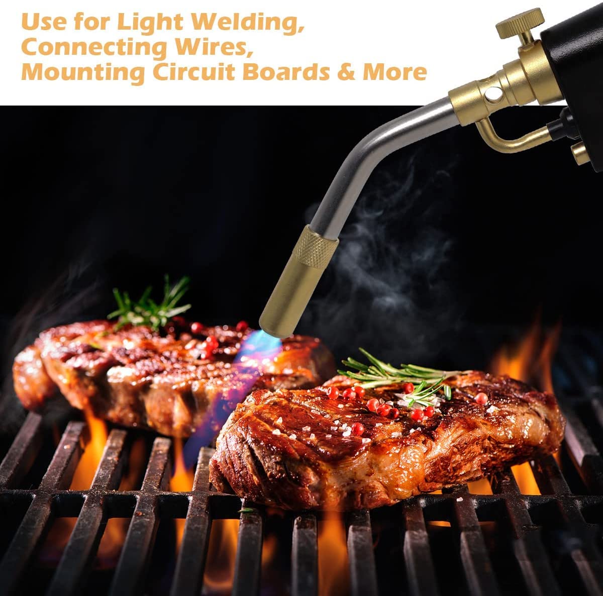 TS7000 Propane Torch Head with Igniter, 𝐓𝐒𝟕𝟎𝟎𝟎 High Intensity Mapp Gas Torch Head with Brass Tip and Adjustable Flame Knob Welding Torch for Light Welding, Soldering, Brazing, Heating,Thawing