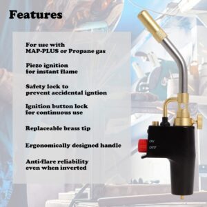 TS7000 Propane Torch Head with Igniter, 𝐓𝐒𝟕𝟎𝟎𝟎 High Intensity Mapp Gas Torch Head with Brass Tip and Adjustable Flame Knob Welding Torch for Light Welding, Soldering, Brazing, Heating,Thawing