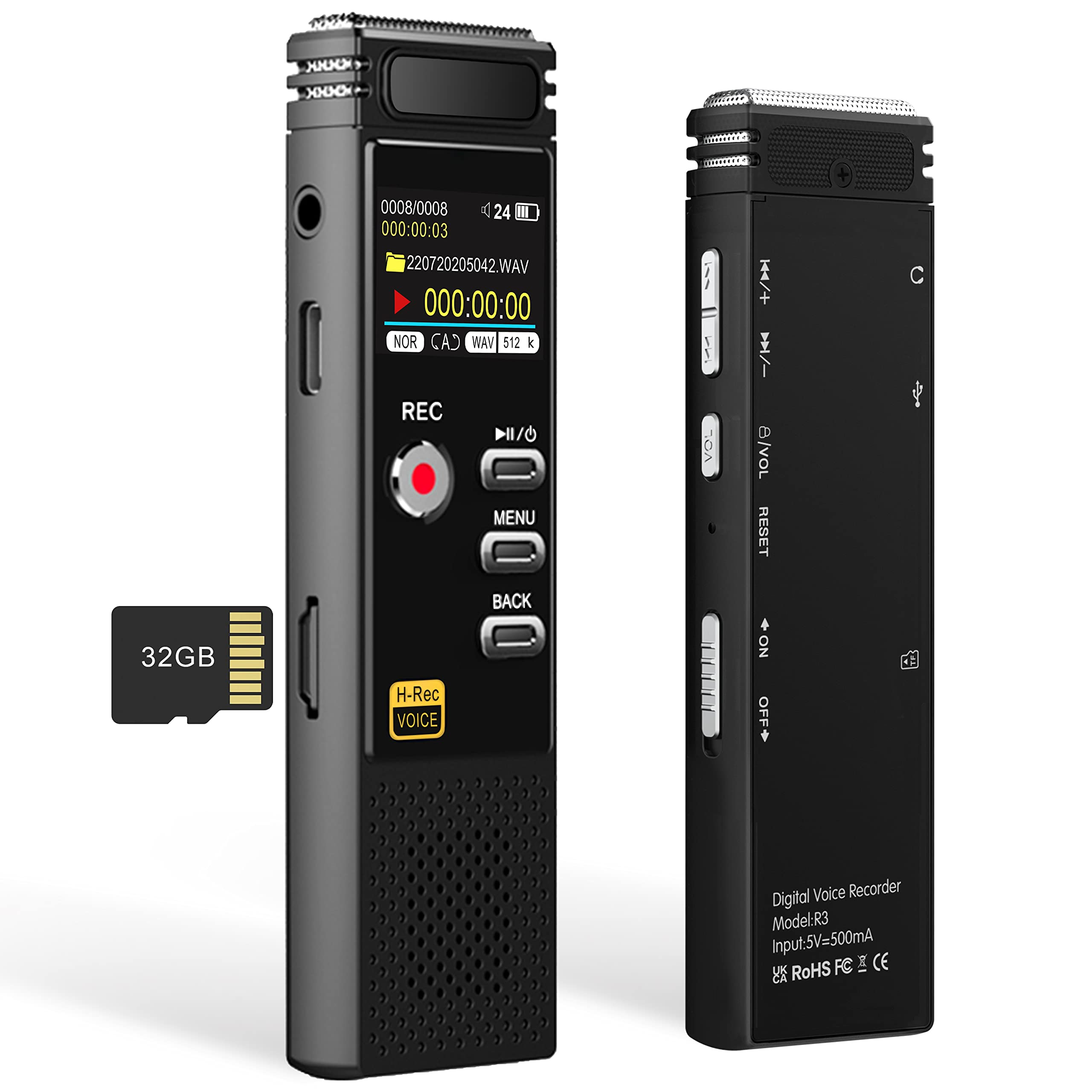 48GB Digital Voice Recorder:Voice Activated Recorder with Playback,1536KBPS Digital Audio Recorder with Build-in Microphones,Noise Reduction and 32GB TF Card for Lectures Meetings,Interviews