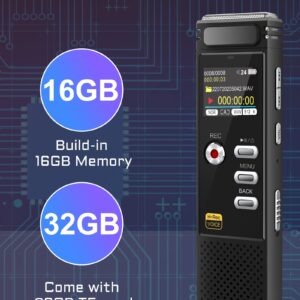 48GB Digital Voice Recorder:Voice Activated Recorder with Playback,1536KBPS Digital Audio Recorder with Build-in Microphones,Noise Reduction and 32GB TF Card for Lectures Meetings,Interviews