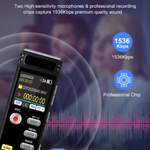 48GB Digital Voice Recorder:Voice Activated Recorder with Playback,1536KBPS Digital Audio Recorder with Build-in Microphones,Noise Reduction and 32GB TF Card for Lectures Meetings,Interviews