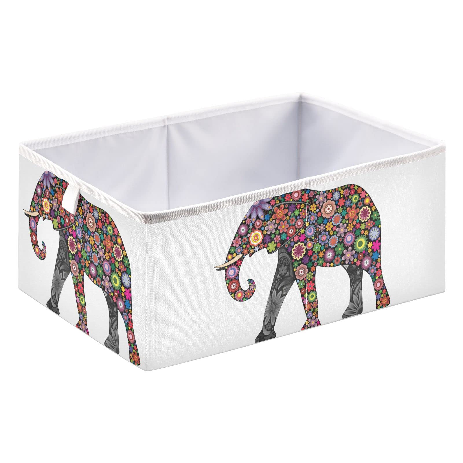 DOMIKING Cheerful Elephant Foldable Cloth Shelf Baskets Rectangle Toy Storage Bins Box with Handles for Clothes Toy Gift Storage 15.75x10.63x6.96 Inches