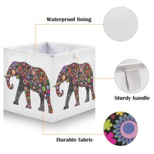 DOMIKING Cheerful Elephant Foldable Cloth Shelf Baskets Rectangle Toy Storage Bins Box with Handles for Clothes Toy Gift Storage 15.75x10.63x6.96 Inches