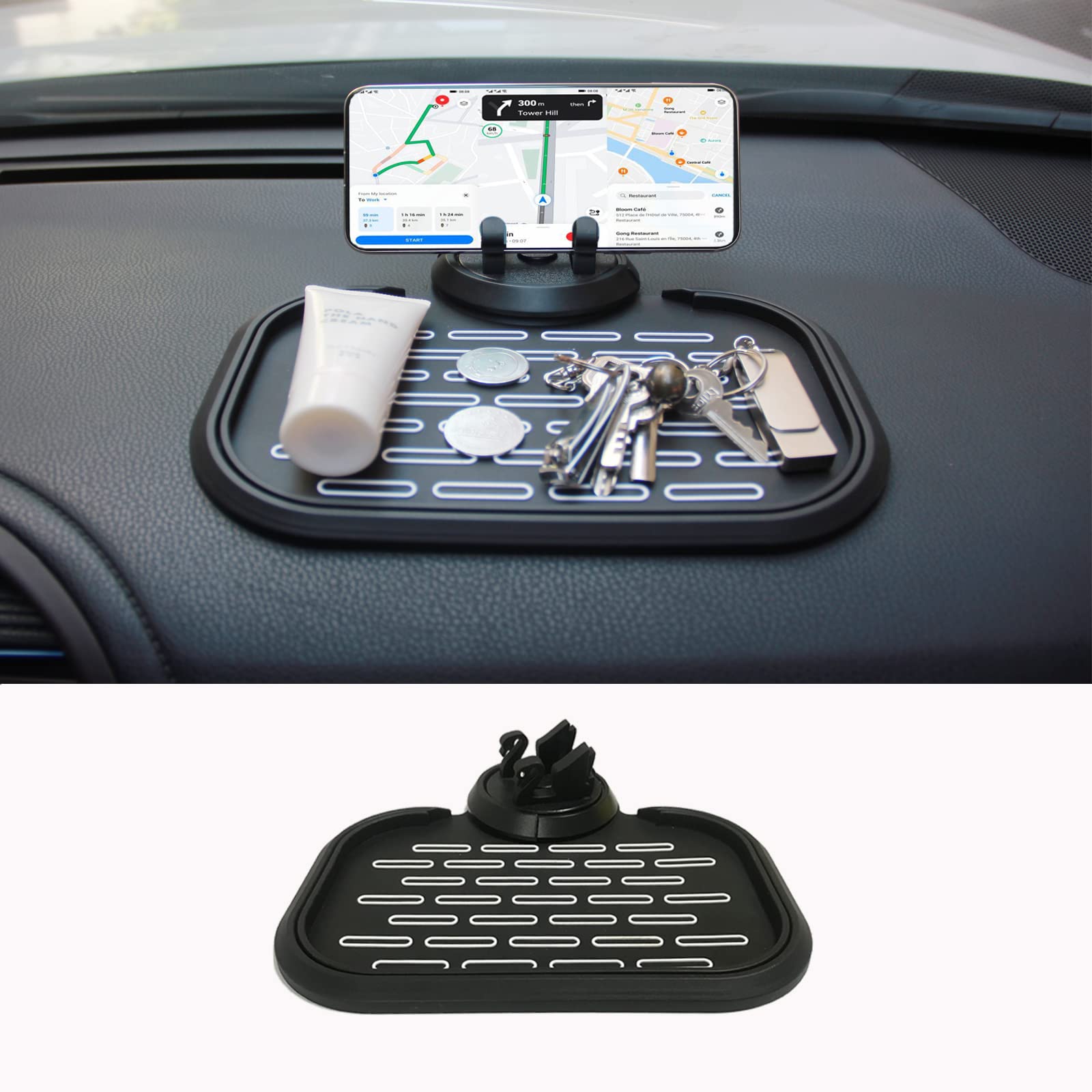 Non-Slip Phone Pad for Car Dashboard, Universal 360 Degree Rotating Car Phone Holder Multifunctional Anti-Shake Phone Mat for Cell Phone GPS Sunglasses Keychains Coins with Temporary Parking Number