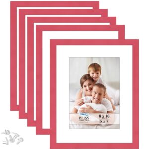 icona bay 8x10 picture frames with removable mat for 5x7 photos (red, 5 pack), modern style wood composite frames, table top or wall mount, bliss collection