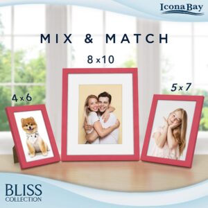 Icona Bay 8x10 Picture Frames with Removable Mat for 5x7 Photos (Red, 5 Pack), Modern Style Wood Composite Frames, Table Top or Wall Mount, Bliss Collection