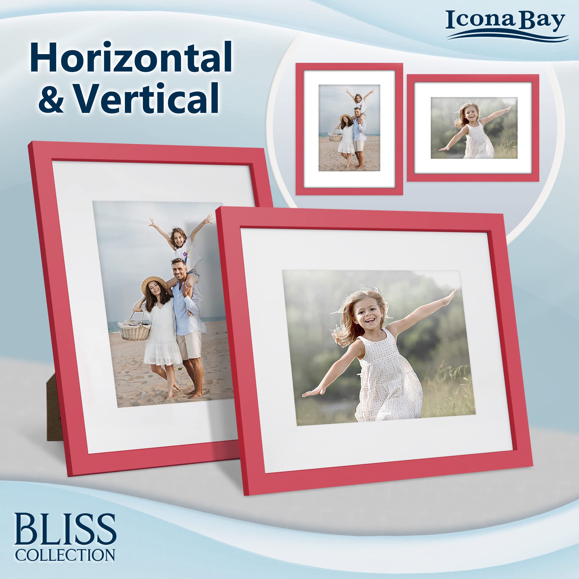 Icona Bay 8x10 Picture Frames with Removable Mat for 5x7 Photos (Red, 5 Pack), Modern Style Wood Composite Frames, Table Top or Wall Mount, Bliss Collection