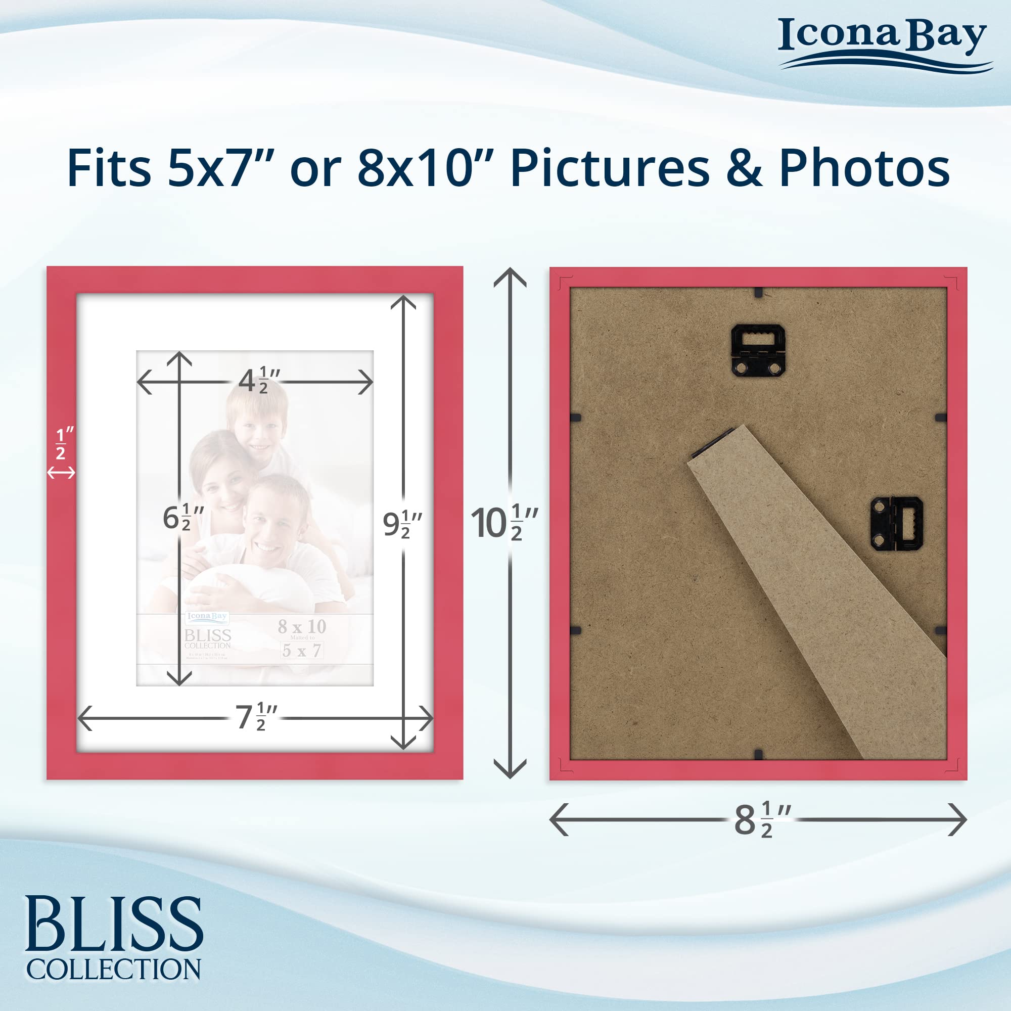 Icona Bay 8x10 Picture Frames with Removable Mat for 5x7 Photos (Red, 5 Pack), Modern Style Wood Composite Frames, Table Top or Wall Mount, Bliss Collection