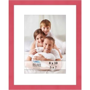 icona bay 8x10 red picture frame with removable mat for 5x7 photo, modern style wood composite frame, table top or wall mount, bliss collection