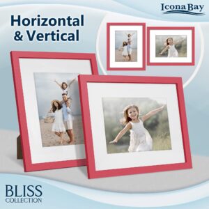 Icona Bay 8x10 Red Picture Frame with Removable Mat for 5x7 Photo, Modern Style Wood Composite Frame, Table Top or Wall Mount, Bliss Collection