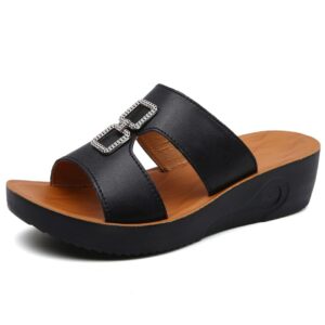 kaeaeilss ladies platform sandals casual fashion wedge summer beach shoes comfortable lightweight ladies slippers-z shape ladies rhinestone wedge sandals