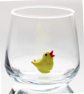hegusun 3d drinking glass cup with cute chick inside,handmade glass animal figurine,stemless glass for water,wine,milk,beverages, easter gift for boys girls kids (chick)