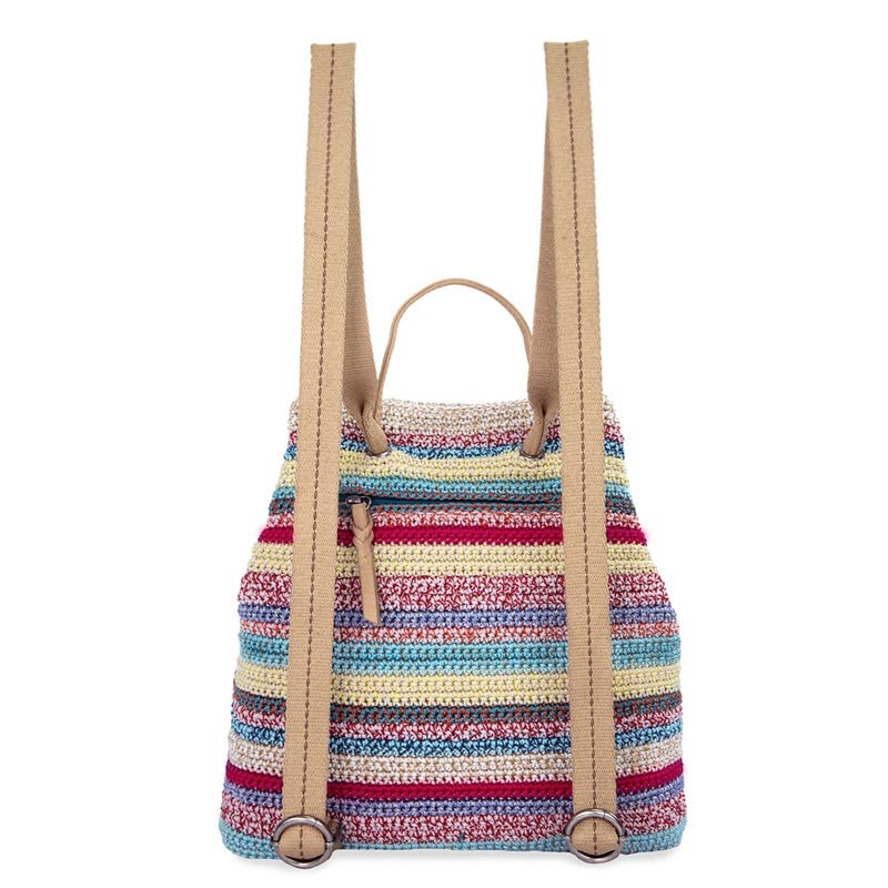 The Sak Sayulita Backpack in Crochet, Adjustable, Removable Straps, Eden Stripe