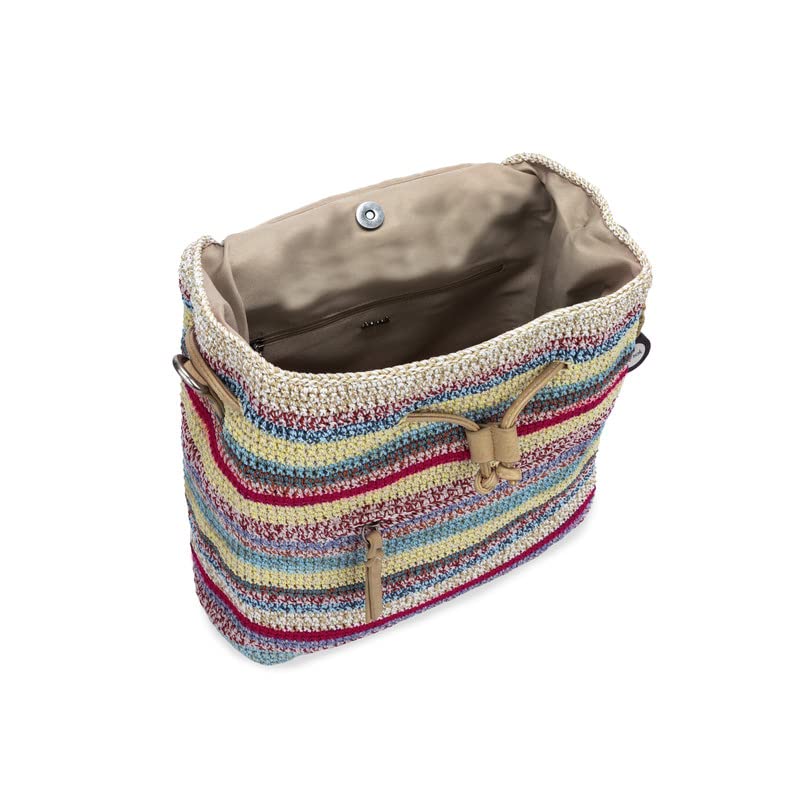 The Sak Sayulita Backpack in Crochet, Adjustable, Removable Straps, Eden Stripe