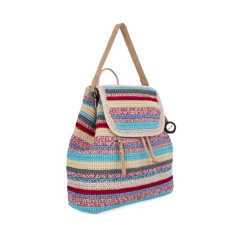 The Sak Sayulita Backpack in Crochet, Adjustable, Removable Straps, Eden Stripe