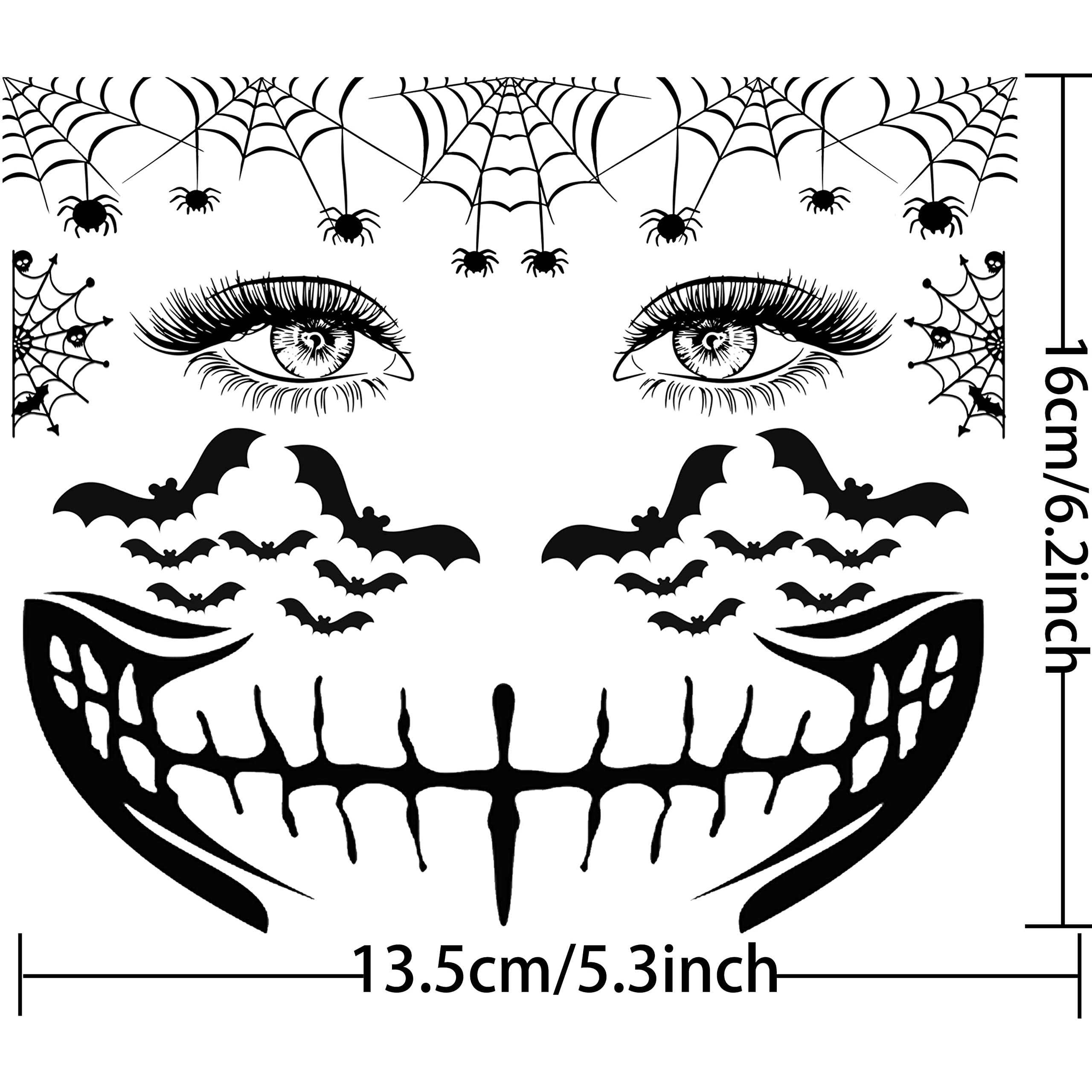 EGMBGM 4 Sheets Scary Halloween Face Temporary Tattoos For Women Men, 3D Witch Zombie Makeup Kit For Kids Girls Boys Adults, Dia de los muertos Day of the Dead Makeup Face Tattoos Spider Web Bat Scar