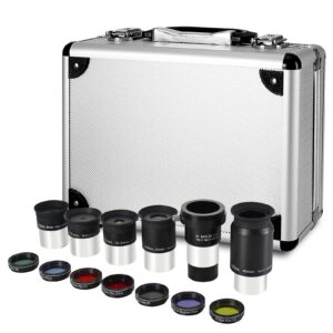 celticbird 13 piece telescope accessory kit - 1.25" telescope eyepiece and filter set with a sturdy carry case - 5pcs plossl telescope eyepieces - 2x barlow lens - 7pcs filters